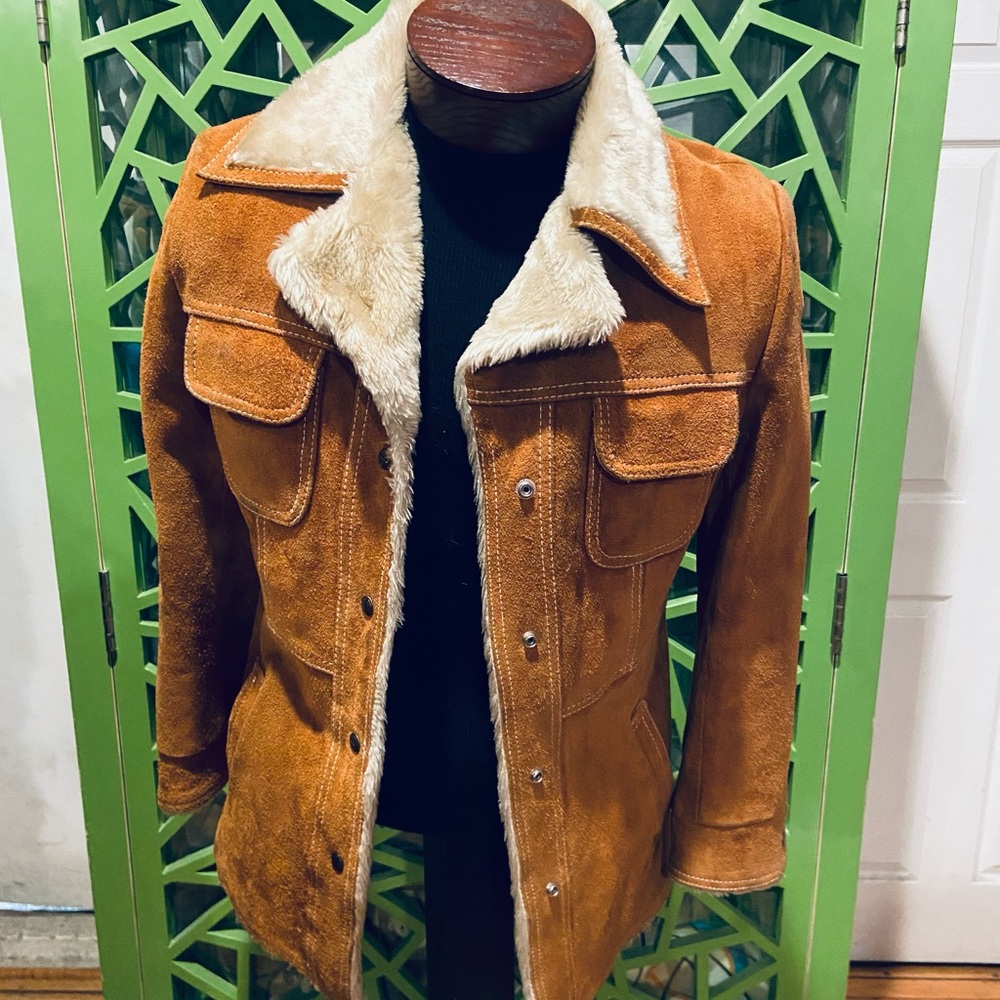 Franklin Simon Vintage 70s Sherpa Lined Suede Leather Jacket - size 12